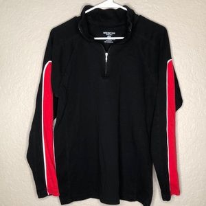 David meister cotton knit quarter zip black with red/white accents pullover